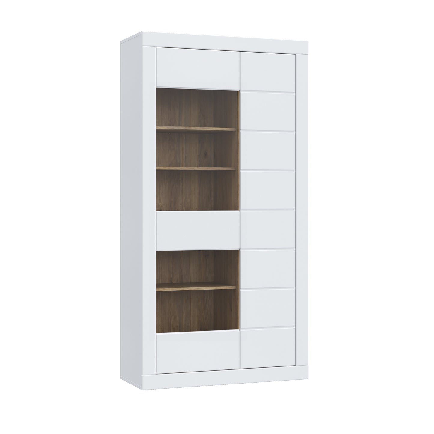 Vitrina 2 Usi Lufkira, Usi cu push-open, Alb Si Stejar Mauvella, 101 Cm