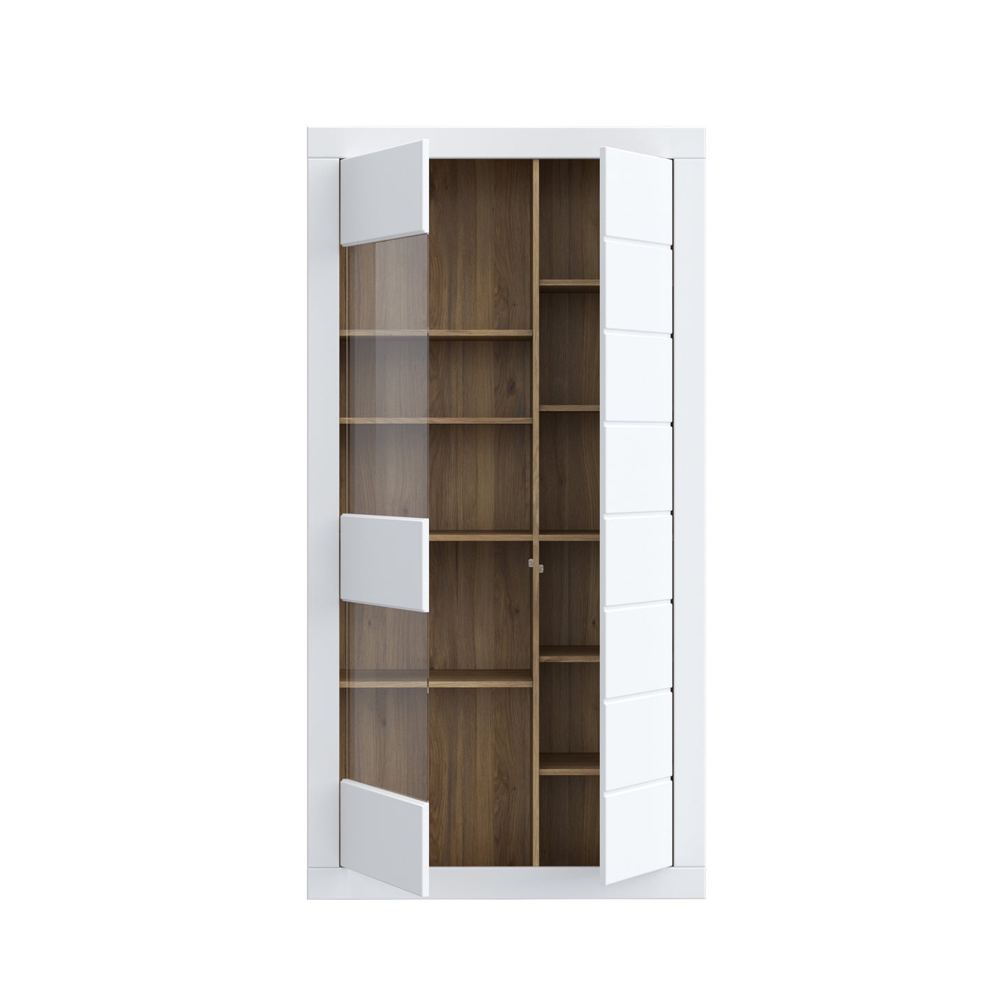 Vitrina 2 Usi Lufkira, Usi cu push-open, Alb Si Stejar Mauvella, 101 Cm