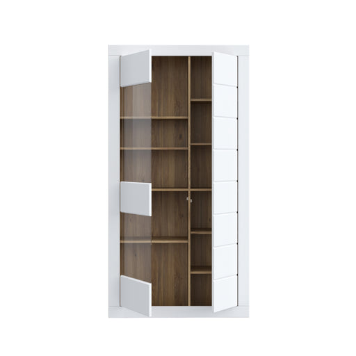 Vitrina 2 Usi Lufkira, Usi cu push-open, Alb Si Stejar Mauvella, 101 Cm