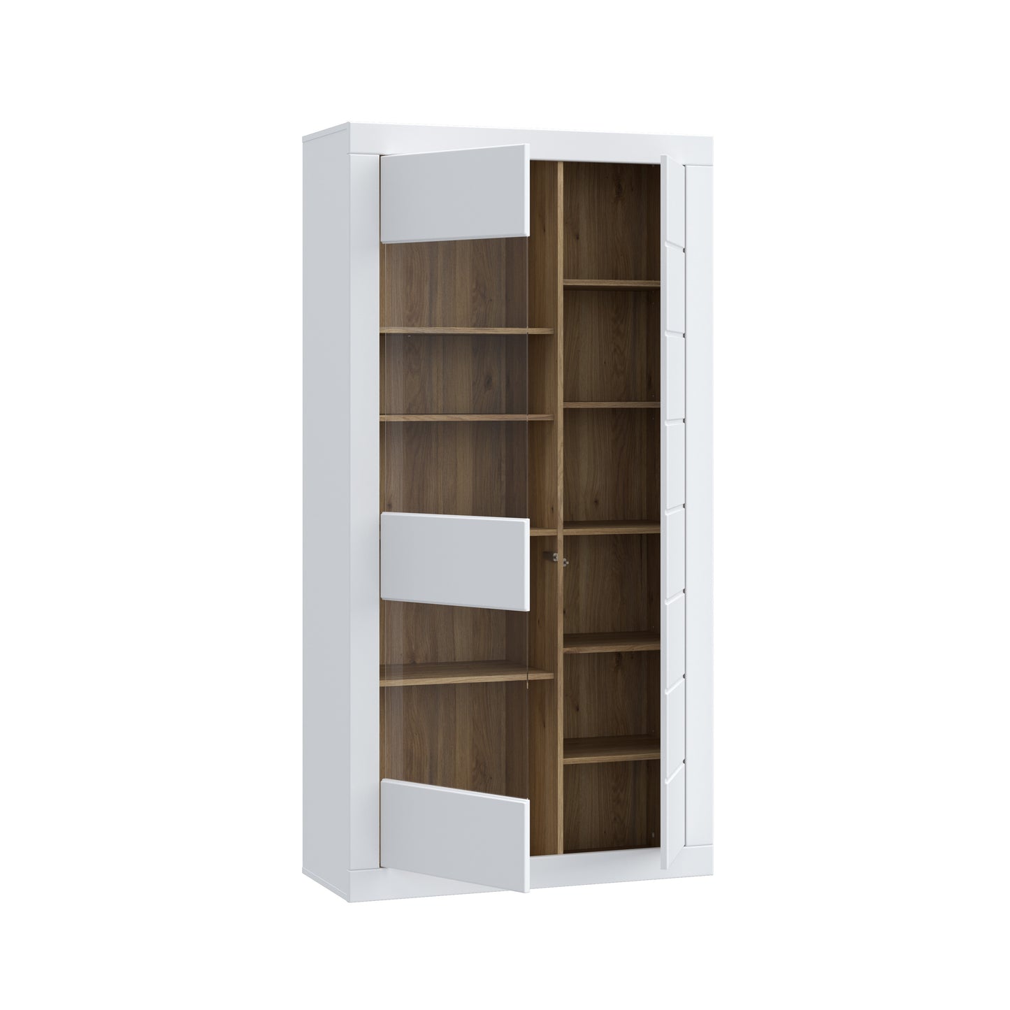 Vitrina 2 Usi Lufkira, Usi cu push-open, Alb Si Stejar Mauvella, 101 Cm