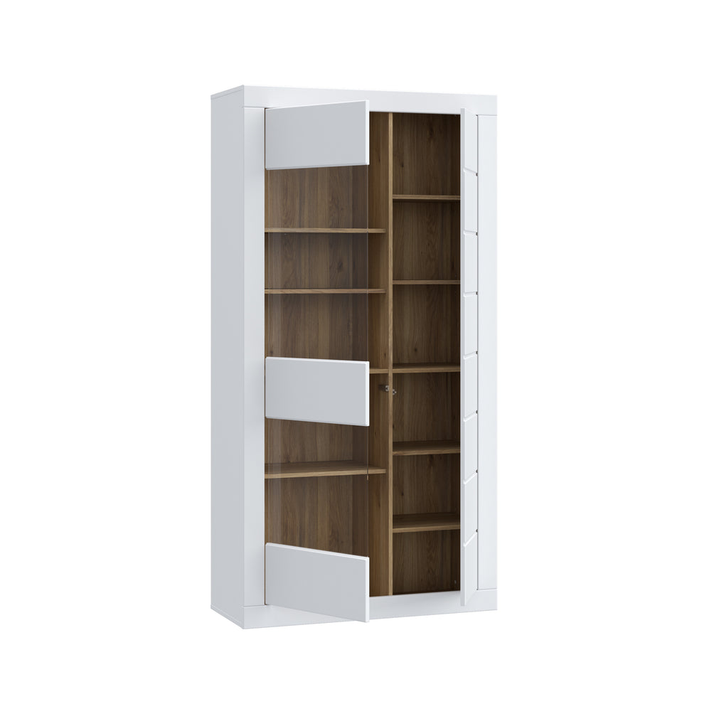 Vitrina 2 Usi Lufkira, Usi cu push-open, Alb Si Stejar Mauvella, 101 Cm
