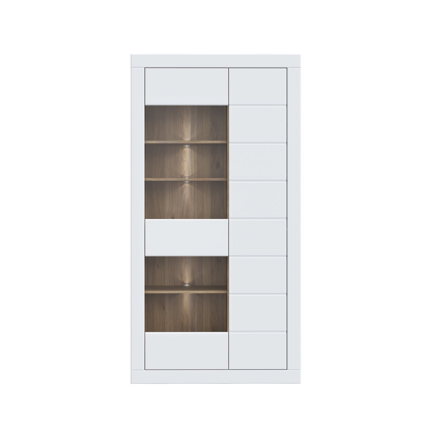 Vitrina 2 Usi Lufkira, Usi cu push-open, Alb Si Stejar Mauvella, 101 Cm