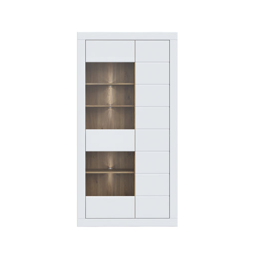 Vitrina 2 Usi Lufkira, Usi cu push-open, Alb Si Stejar Mauvella, 101 Cm