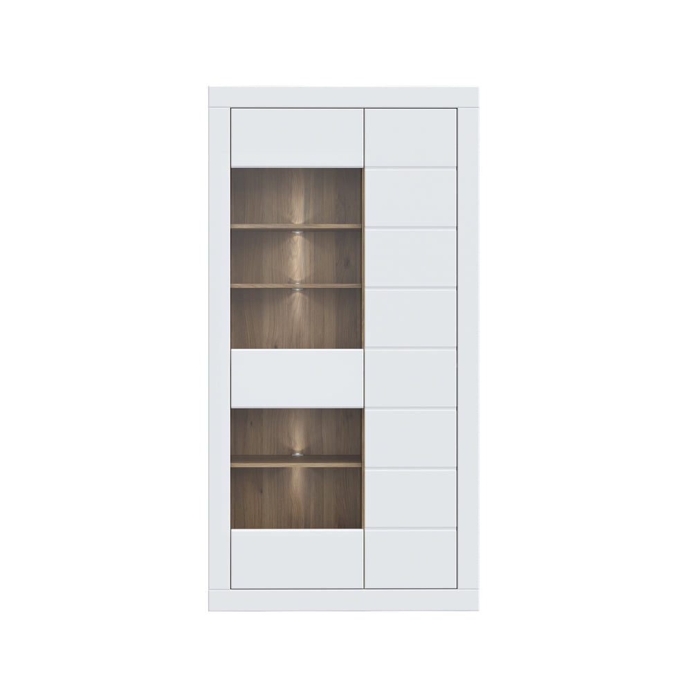 Vitrina 2 Usi Lufkira, Usi cu push-open, Alb Si Stejar Mauvella, 101 Cm