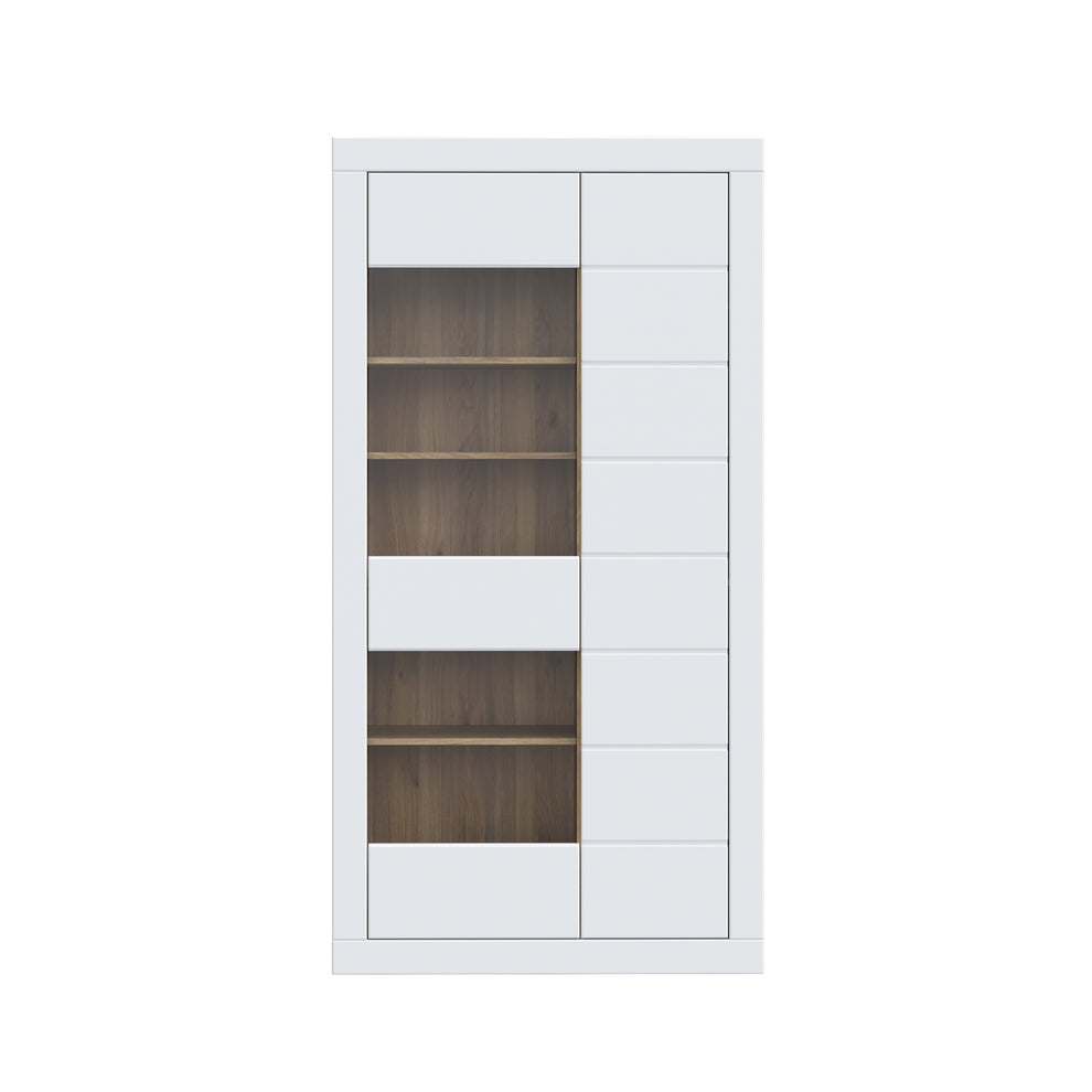 Vitrina 2 Usi Lufkira, Usi cu push-open, Alb Si Stejar Mauvella, 101 Cm