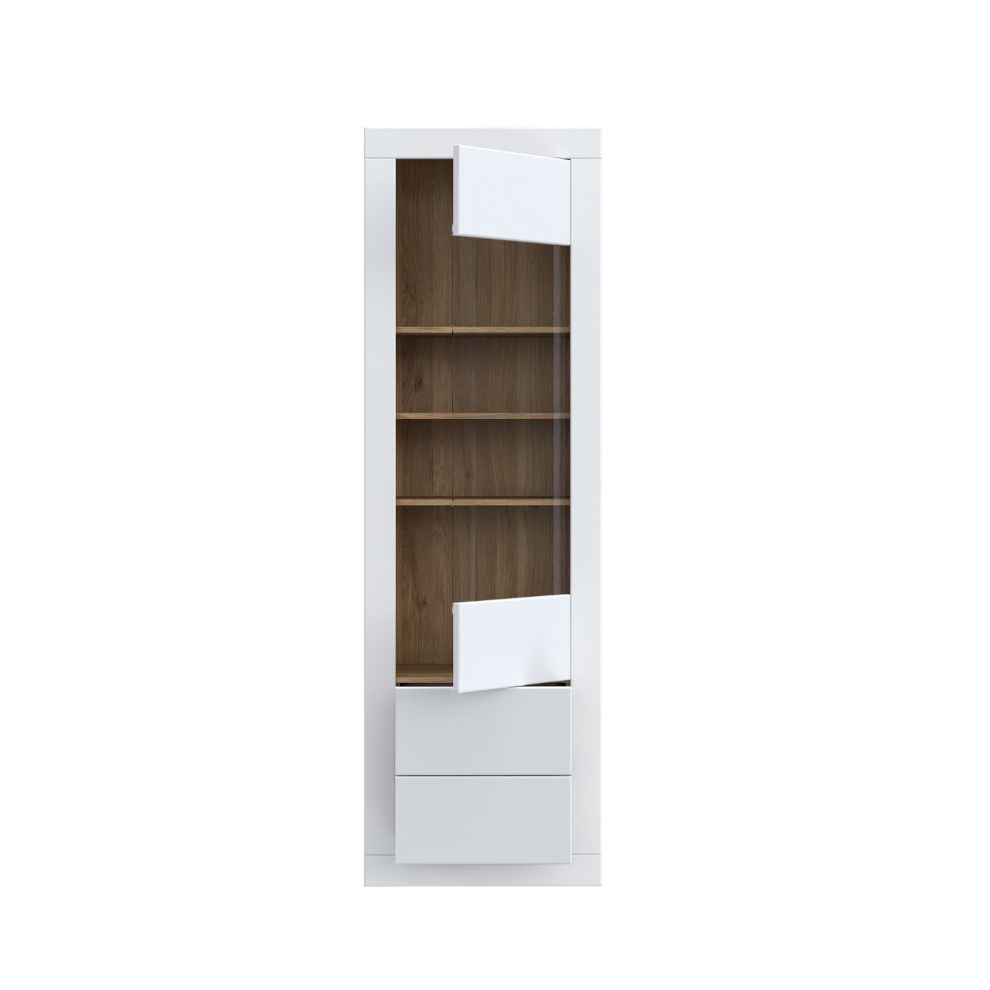 Vitrina Inalta Lufkira, 1 Usa si 2 Sertare cu push-open, Alb Si Stejar Mauvella, 61.3 Cm