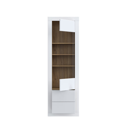 Vitrina Inalta Lufkira, 1 Usa si 2 Sertare cu push-open, Alb Si Stejar Mauvella, 61.3 Cm