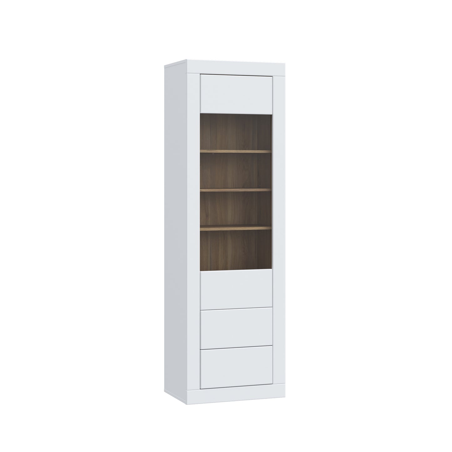 Vitrina Inalta Lufkira, 1 Usa si 2 Sertare cu push-open, Alb Si Stejar Mauvella, 61.3 Cm