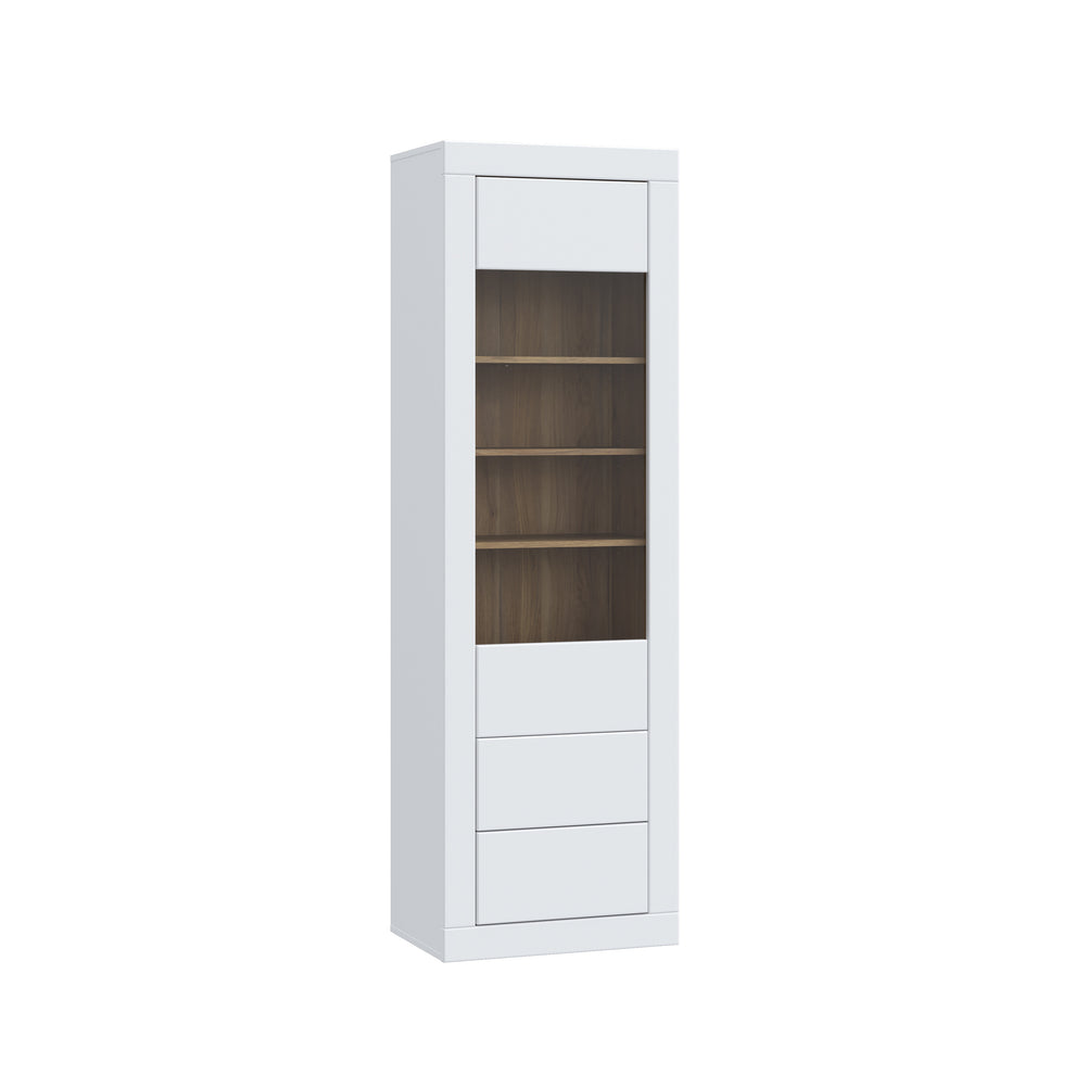 Vitrina Inalta Lufkira, 1 Usa si 2 Sertare cu push-open, Alb Si Stejar Mauvella, 61.3 Cm