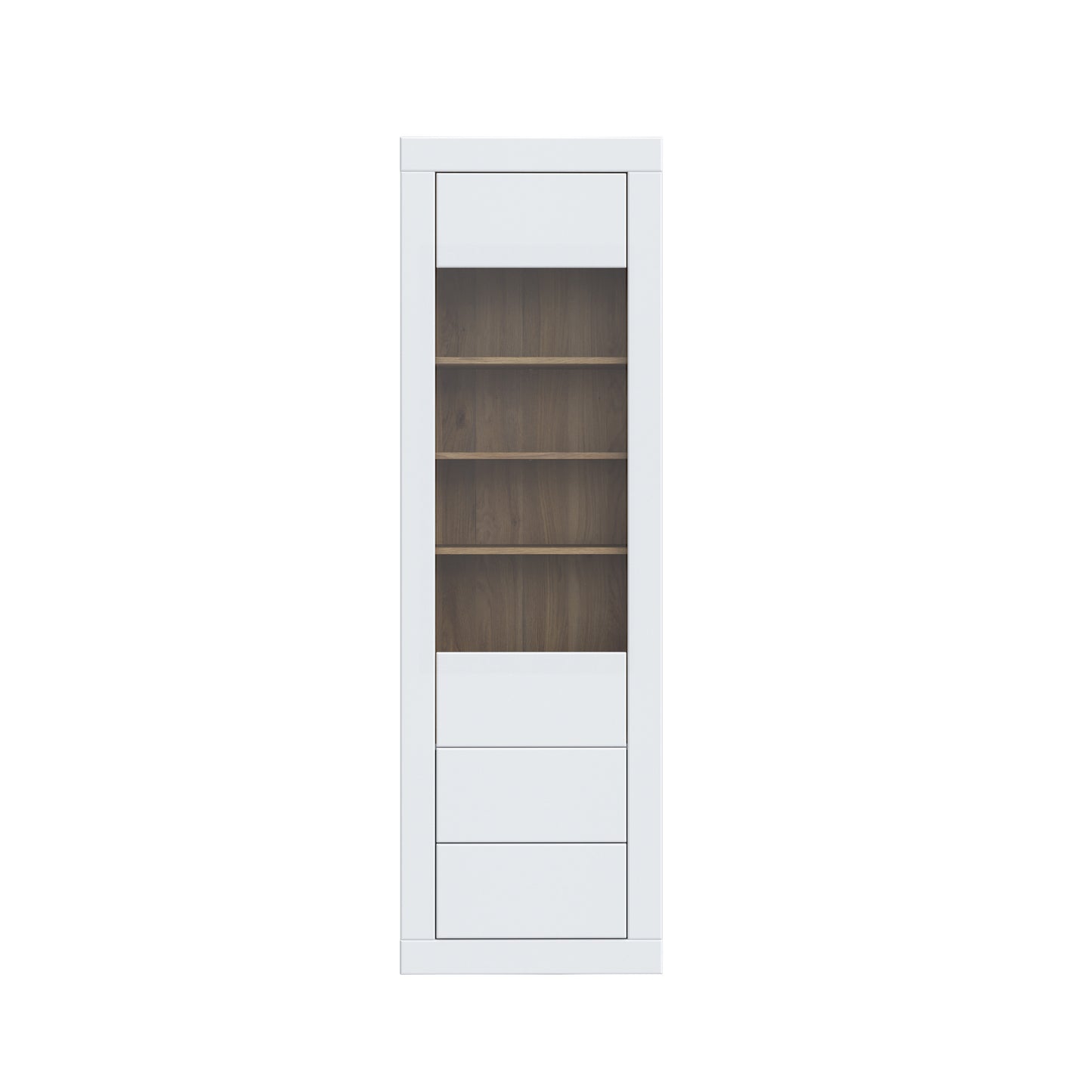 Vitrina Inalta Lufkira, 1 Usa si 2 Sertare cu push-open, Alb Si Stejar Mauvella, 61.3 Cm