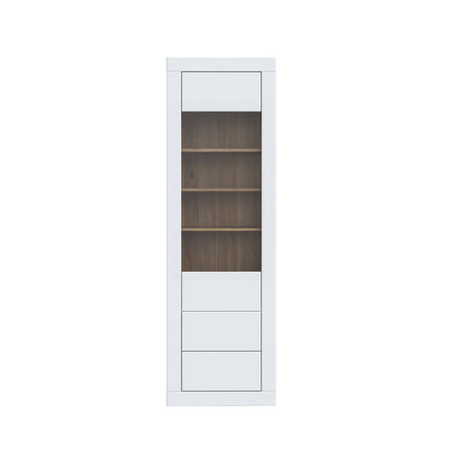 Vitrina Inalta Lufkira, 1 Usa si 2 Sertare cu push-open, Alb Si Stejar Mauvella, 61.3 Cm