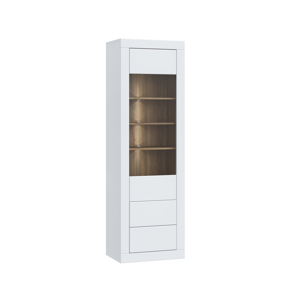 Vitrina Inalta Lufkira, 1 Usa si 2 Sertare cu push-open, Alb Si Stejar Mauvella, 61.3 Cm