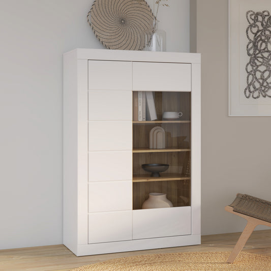 Vitrina Joasa Lufkira, Usi cu push-open, Alb Si Stejar Mauvella, 101 Cm
