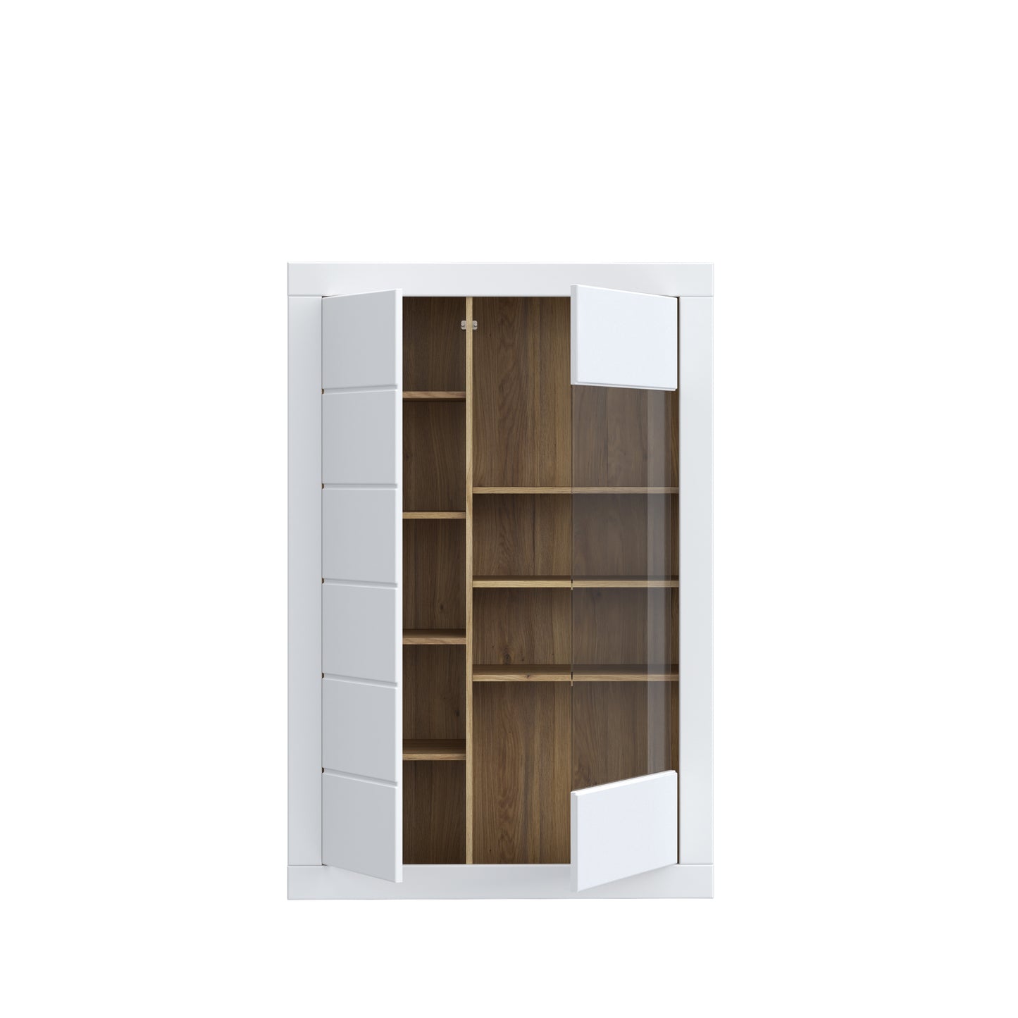 Vitrina Joasa Lufkira, Usi cu push-open, Alb Si Stejar Mauvella, 101 Cm