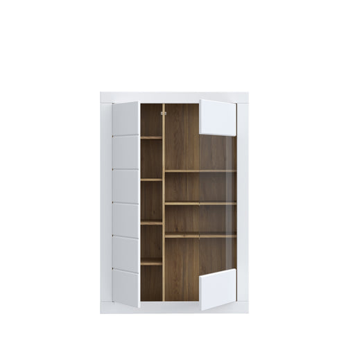 Vitrina Joasa Lufkira, Usi cu push-open, Alb Si Stejar Mauvella, 101 Cm