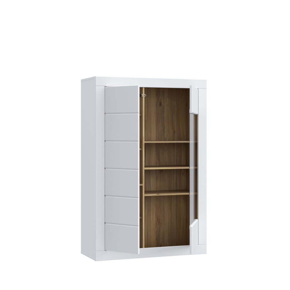 Vitrina Joasa Lufkira, Usi cu push-open, Alb Si Stejar Mauvella, 101 Cm