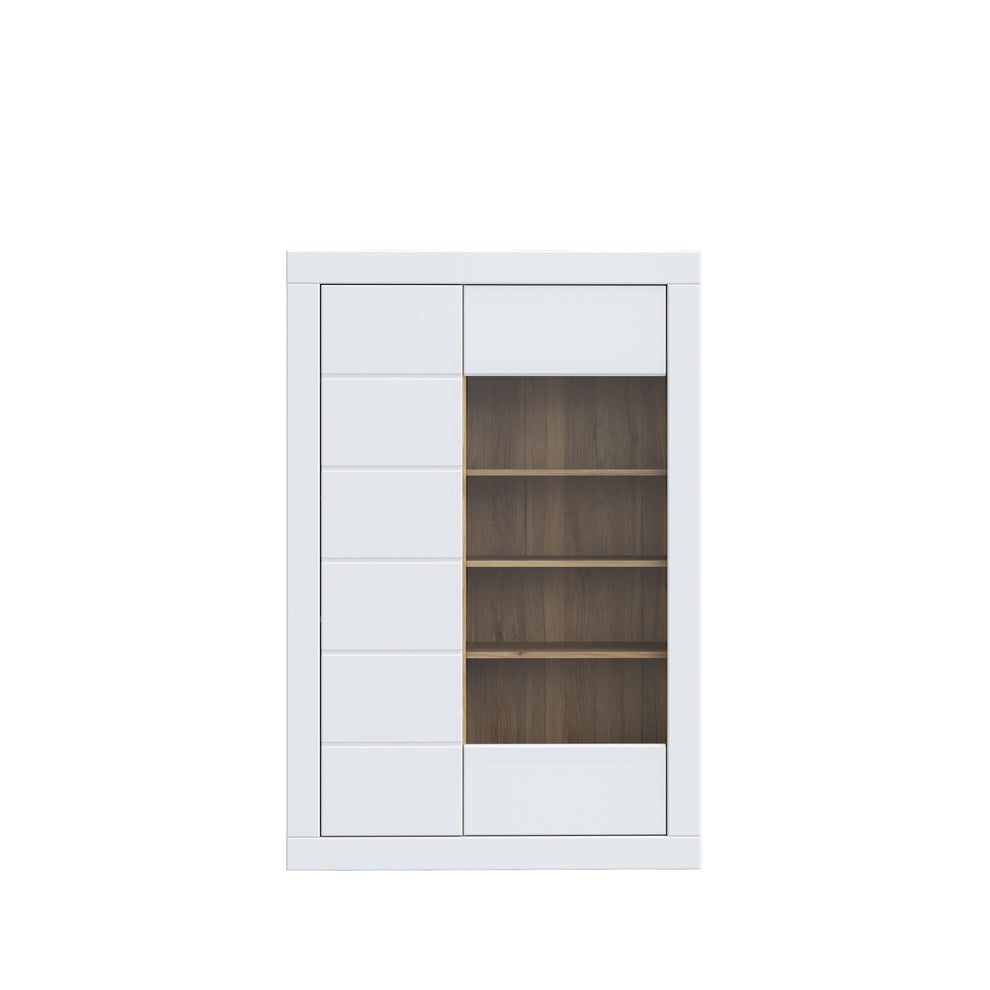 Vitrina Joasa Lufkira, Usi cu push-open, Alb Si Stejar Mauvella, 101 Cm
