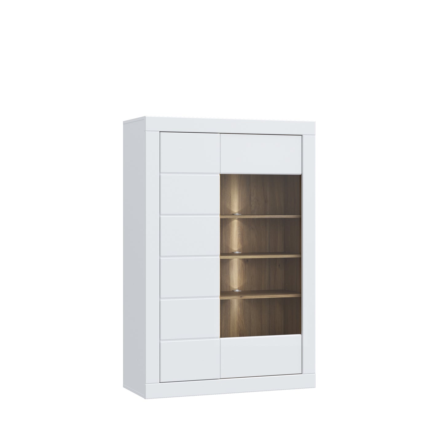 Vitrina Joasa Lufkira, Usi cu push-open, Alb Si Stejar Mauvella, 101 Cm
