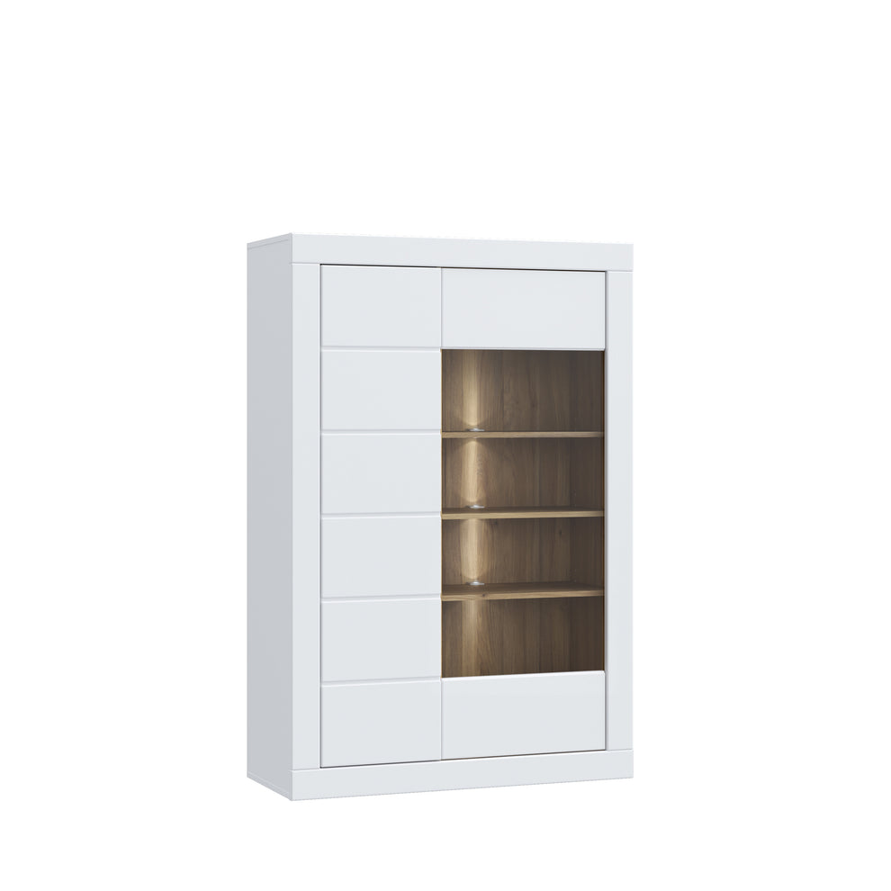 Vitrina Joasa Lufkira, Usi cu push-open, Alb Si Stejar Mauvella, 101 Cm