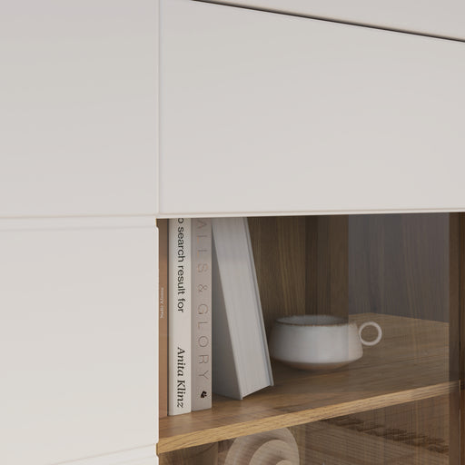 Vitrina Joasa Lufkira, Usi cu push-open, Alb Si Stejar Mauvella, 101 Cm