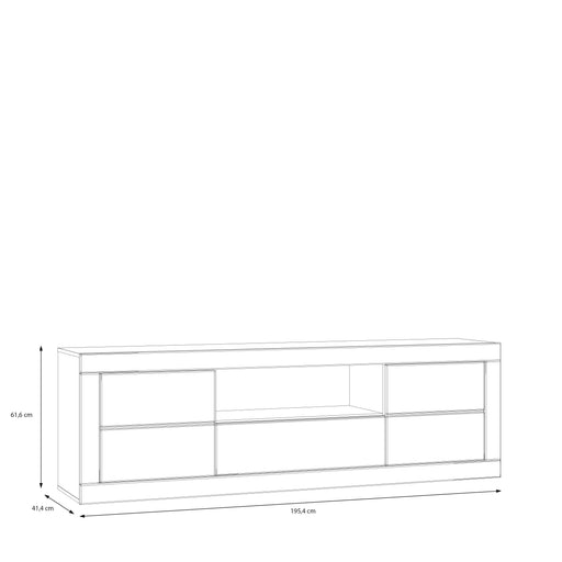 Comoda Tv Mare Lufkira,  Usa si sertare cu push-open, Alb Si stejar Mauvella, 195.4 Cm