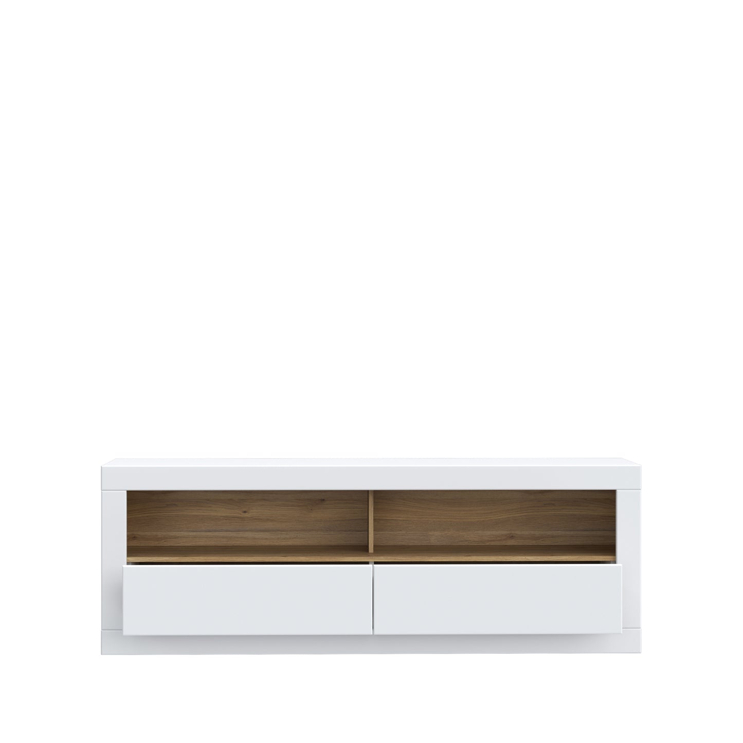 Comoda Tv Mica Lufkira, Sertare cu push-open, Alb Si Stejar Mauvella, 175. 4 Cm