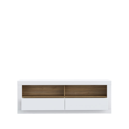 Comoda Tv Mica Lufkira, Sertare cu push-open, Alb Si Stejar Mauvella, 175. 4 Cm
