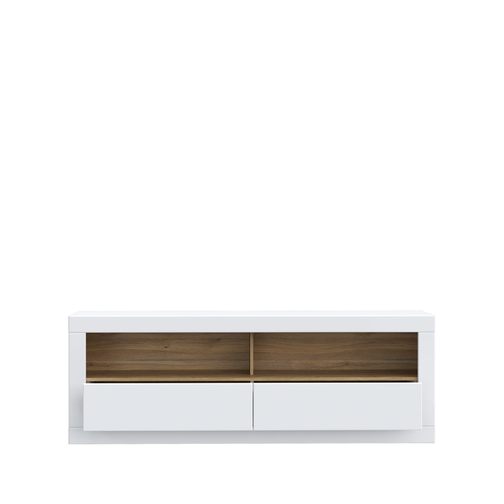 Comoda Tv Mica Lufkira, Sertare cu push-open, Alb Si Stejar Mauvella, 175. 4 Cm