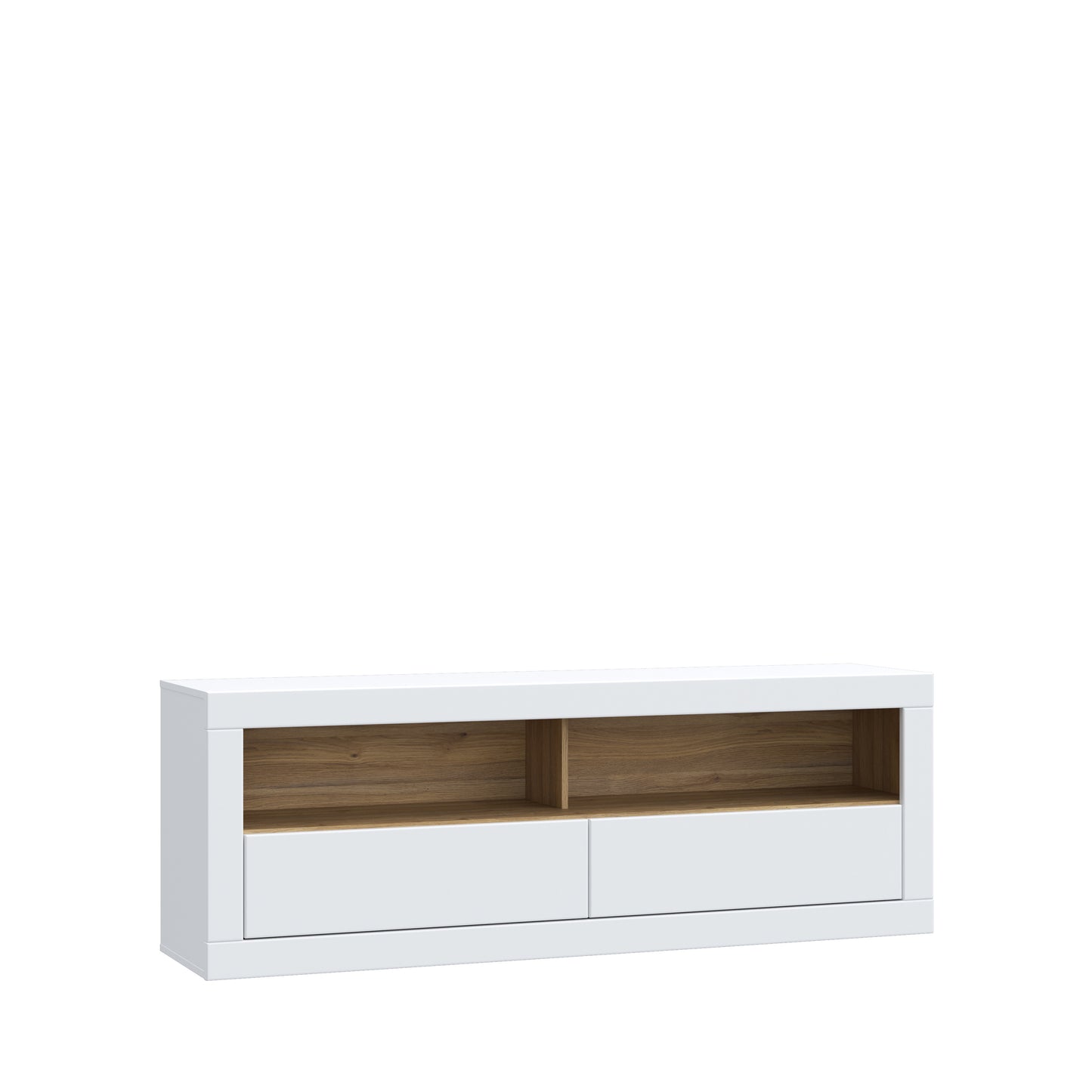 Comoda Tv Mica Lufkira, Sertare cu push-open, Alb Si Stejar Mauvella, 175. 4 Cm