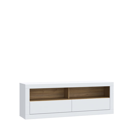 Comoda Tv Mica Lufkira, Sertare cu push-open, Alb Si Stejar Mauvella, 175. 4 Cm