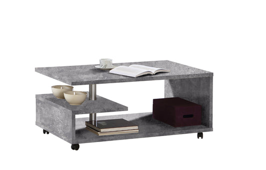 Masa Cafea Belgrad, Beton Optic Gri Deschis, Cu Rotile, 105 Cm