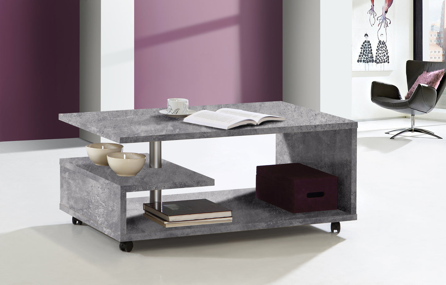 Masa Cafea Belgrad, Beton Optic Gri Deschis, Cu Rotile, 105 Cm