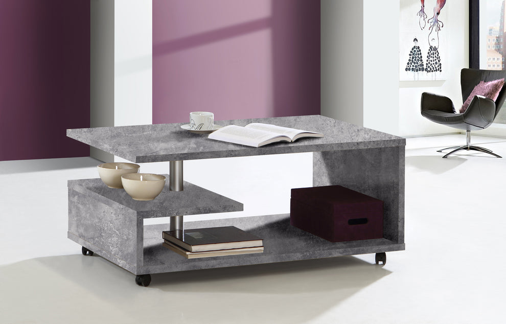Masa Cafea Belgrad, Beton Optic Gri Deschis, Cu Rotile, 105 Cm
