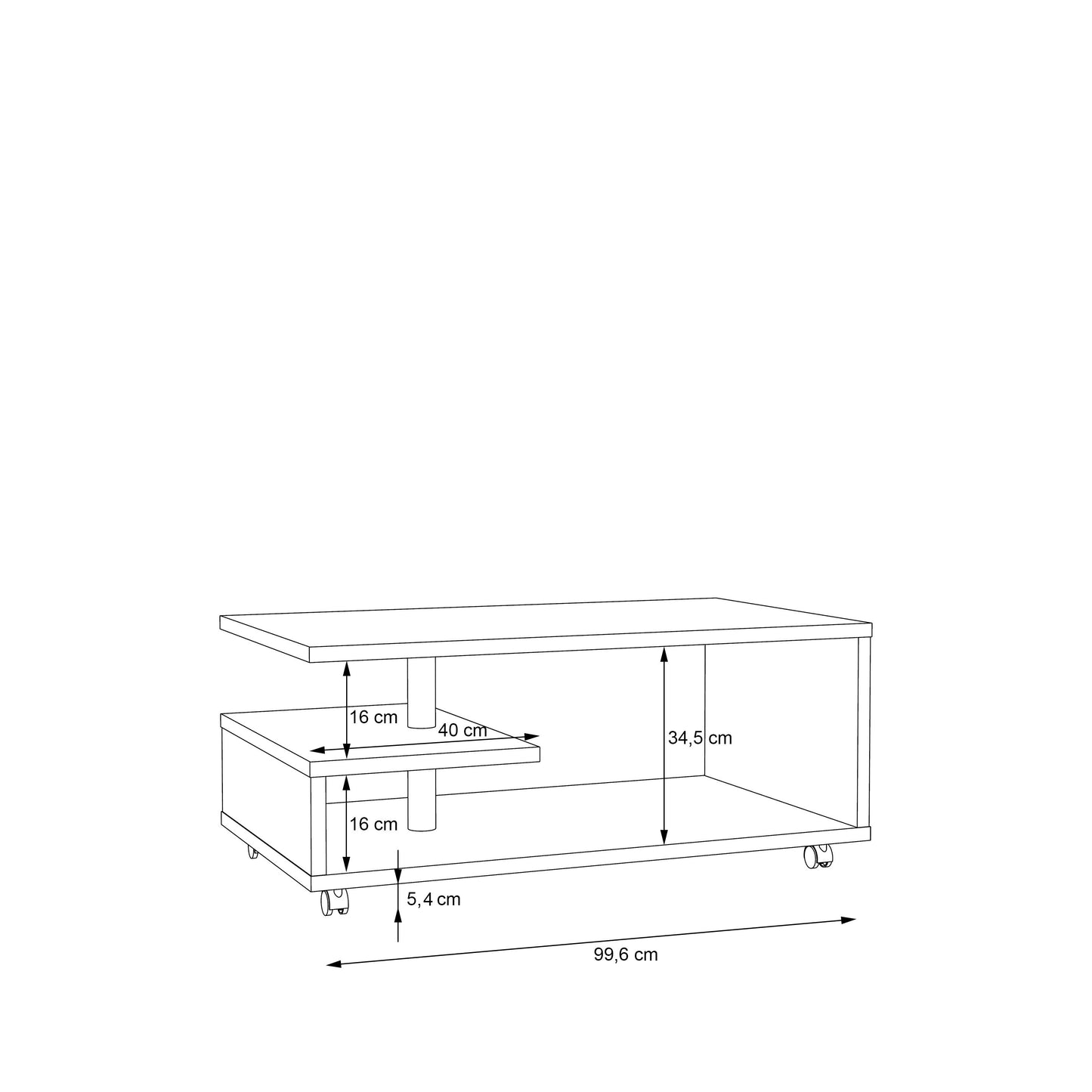 Masa Cafea Belgrad, Cu Rotile, Finisaj Lemn Vintage, 105 Cm