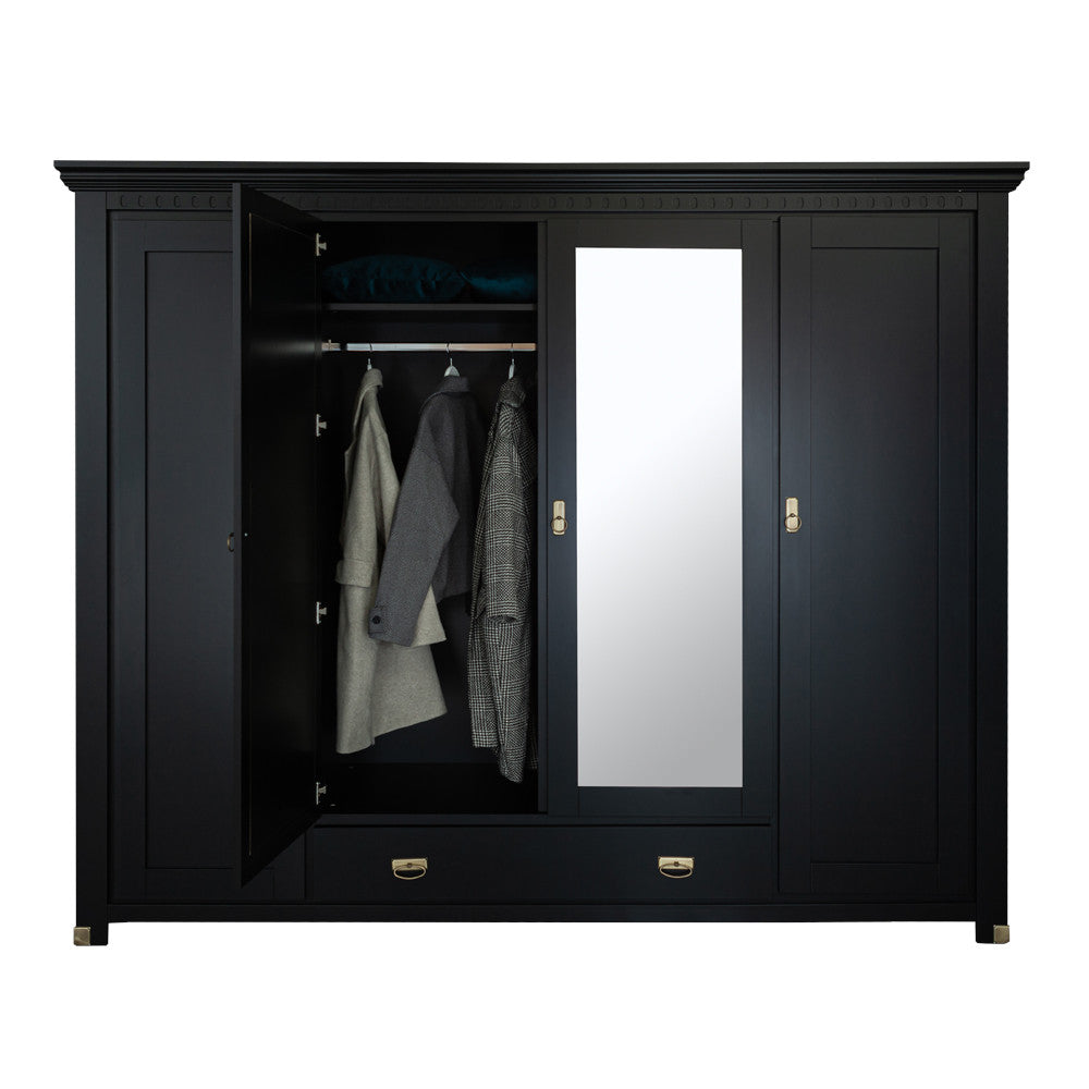 Dulap 4 Usi si 1 Sertar Saint Tropez, Vopsit Negru, 250 Cm