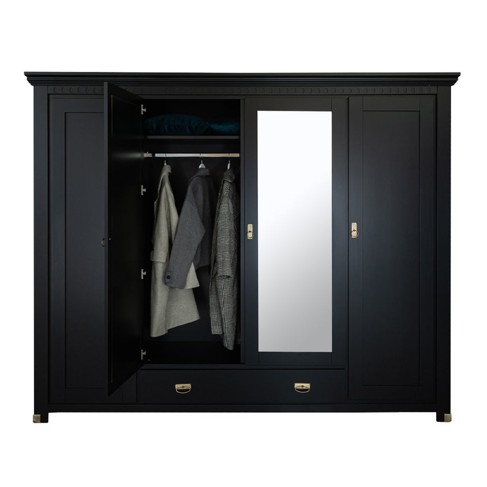 Dulap 4 Usi si 1 Sertar Saint Tropez, Vopsit Negru, 250 Cm