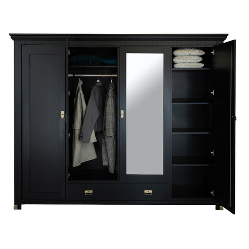 Dulap 4 Usi si 1 Sertar Saint Tropez, Vopsit Negru, 250 Cm
