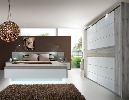Pat Rendevous, Dimensiune Saltea 160 X 200 Cm, Cu Noptiere Si Bancheta, Stejar Nisipiu Si Alb Lucios