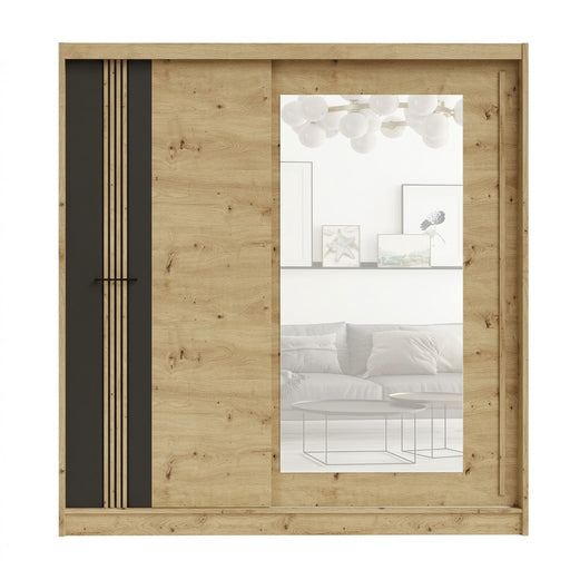 Dulap 2 Usi Culisante Milano Stejar Artisan Si Negru, 200 Cm
