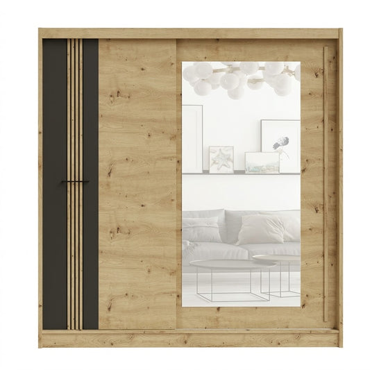 Dulap 2 Usi Culisante Milano Stejar Artisan Si Negru, 200 Cm