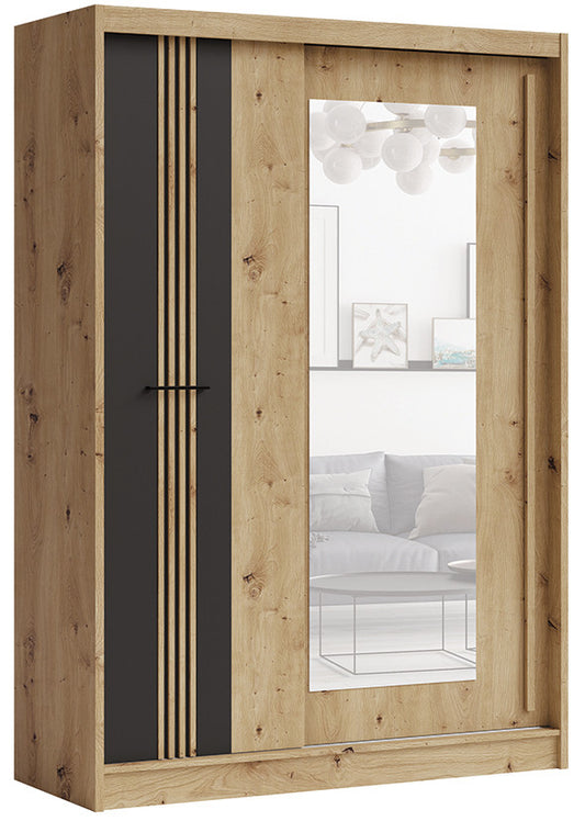 Dulap 2U Culisante Milano, Stejar Artisan Si Negru, 150 Cm
