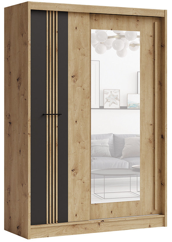 Dulap 2U Culisante Milano, Stejar Artisan Si Negru, 150 Cm
