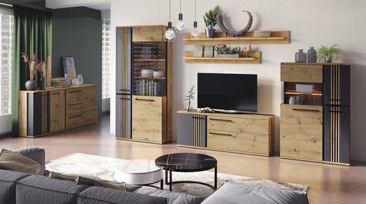 Comoda Tv Milano Stejar Artisan Si Negru, 150 Cm