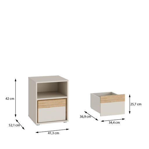 Noptiera Cu 1Sertar Waxala, Stejar Mauvella Si Nisip, 41.3 Cm