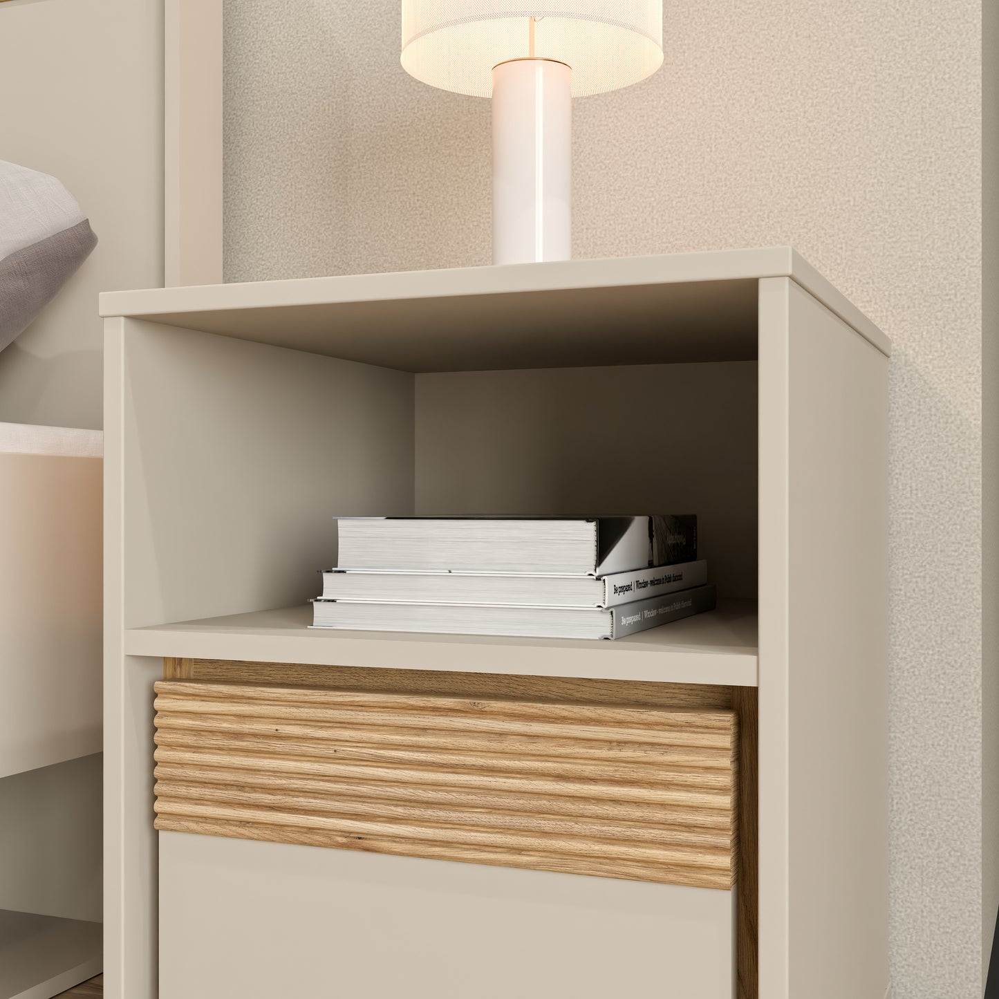 Noptiera Cu 1Sertar Waxala, Stejar Mauvella Si Nisip, 41.3 Cm