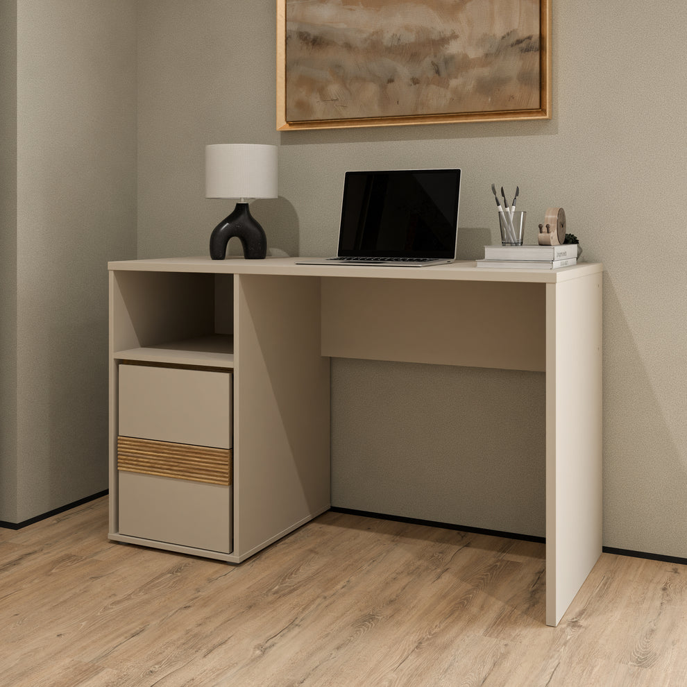 Birou Cu 2 Sertare Waxala, Stejar Mauvella Si Nisip 119.7 Cm