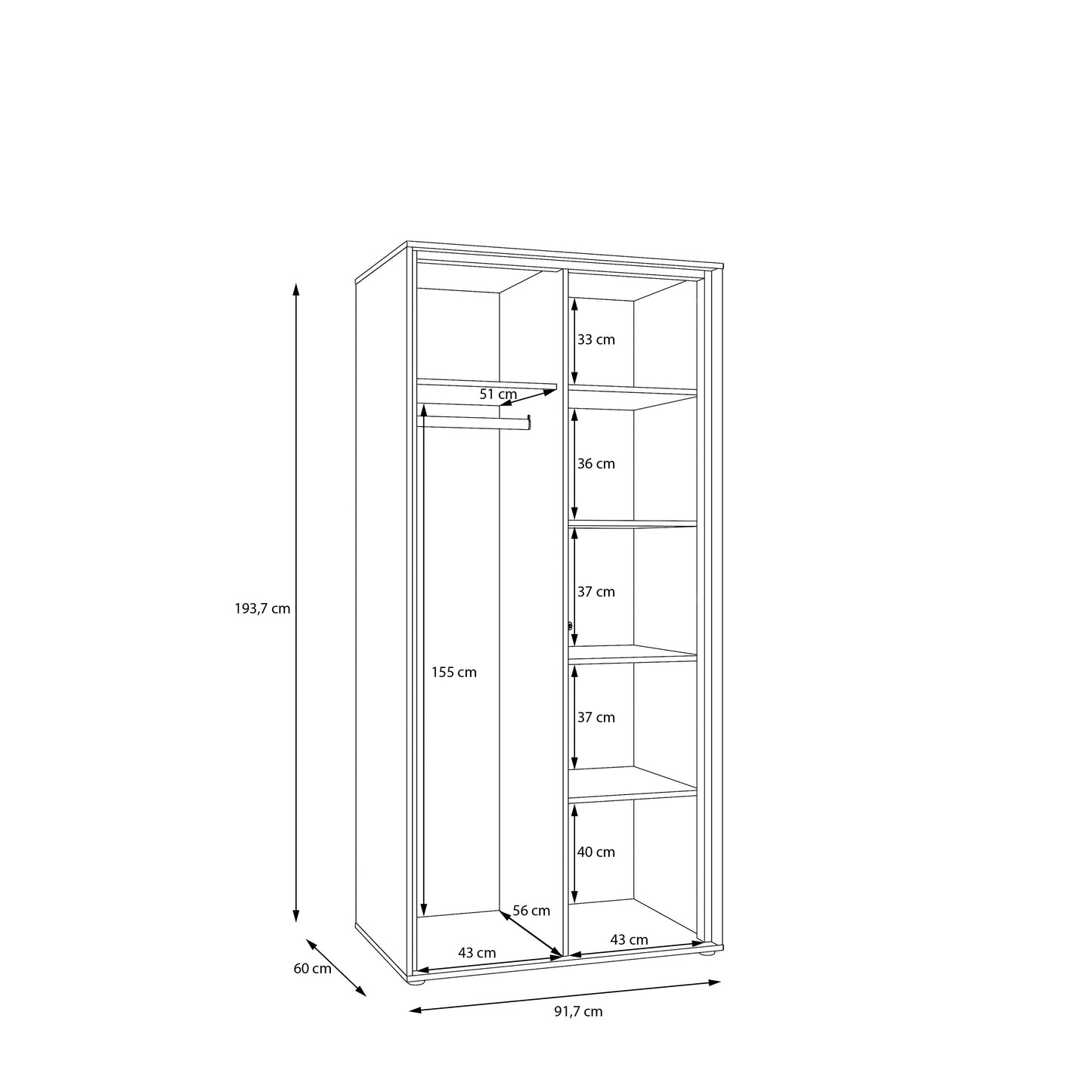 Dulap Cu 2 Usi Waxala, 91.7 Cm