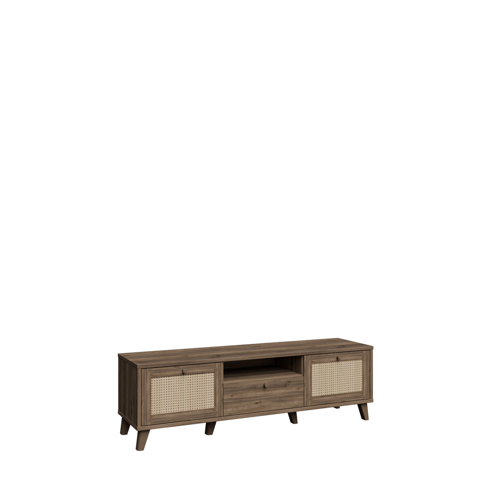 Comoda Tv Glowkiss, Stejar Valencia Si Ratan Natural, 159.2 Cm
