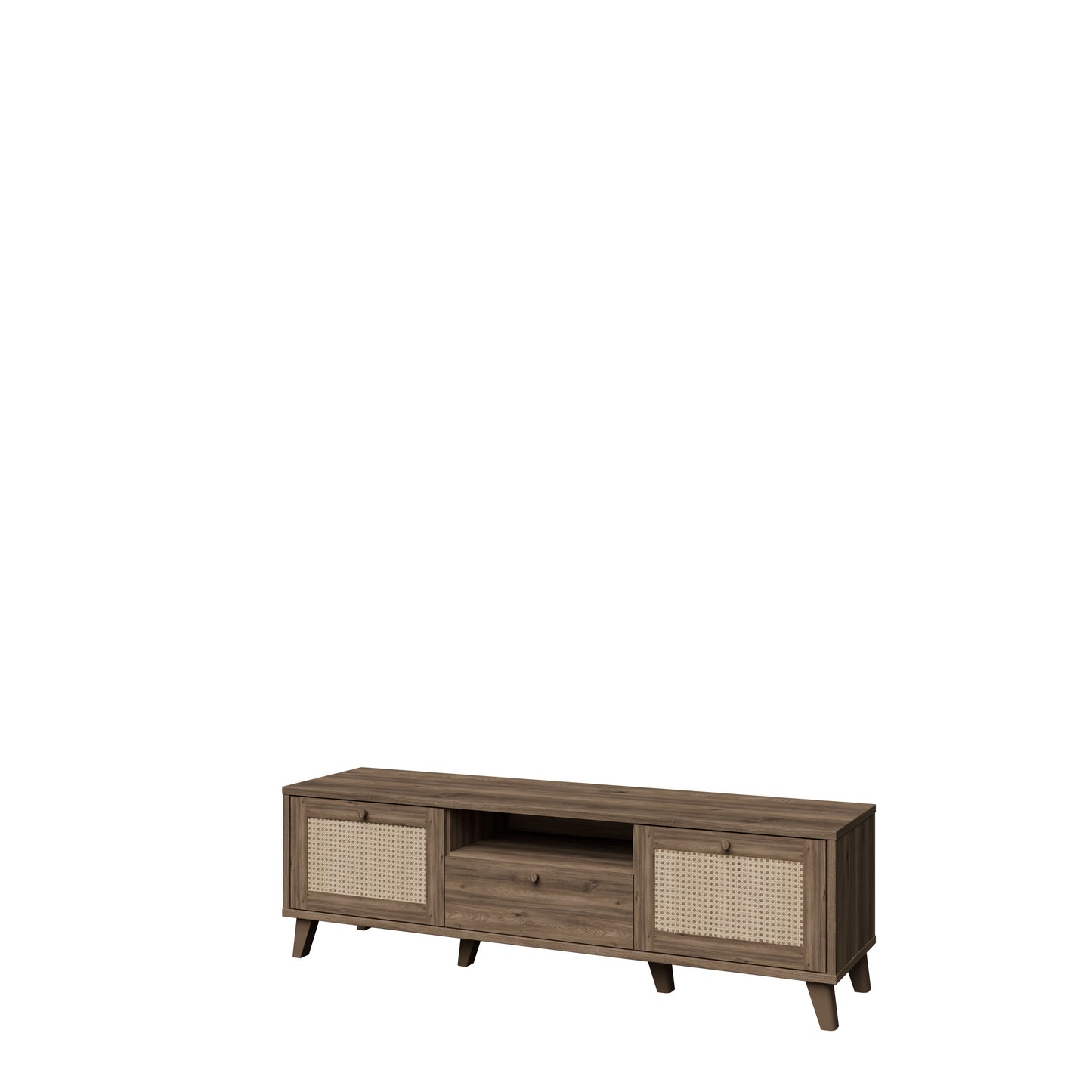 Comoda Tv Glowkiss, Stejar Valencia Si Ratan Natural, 159.2 Cm