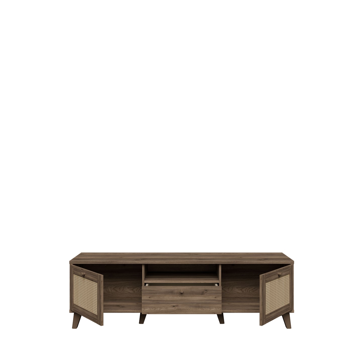 Comoda Tv Glowkiss, Stejar Valencia Si Ratan Natural, 159.2 Cm